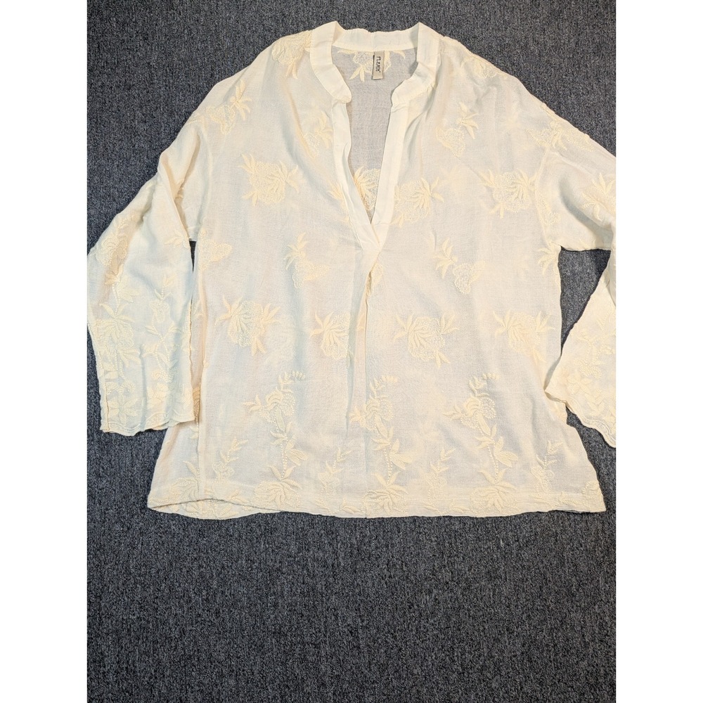 Please Italy Cream Embroidered Wool Rayon Tunic Top V-Neck Made in Italy  Med
